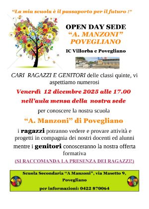 Locandina Open Day Sc. Secondaria Manzoni Povegliano